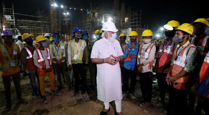 PM conducts on-site inspection and reviews ongoing construction work of new Parliament building